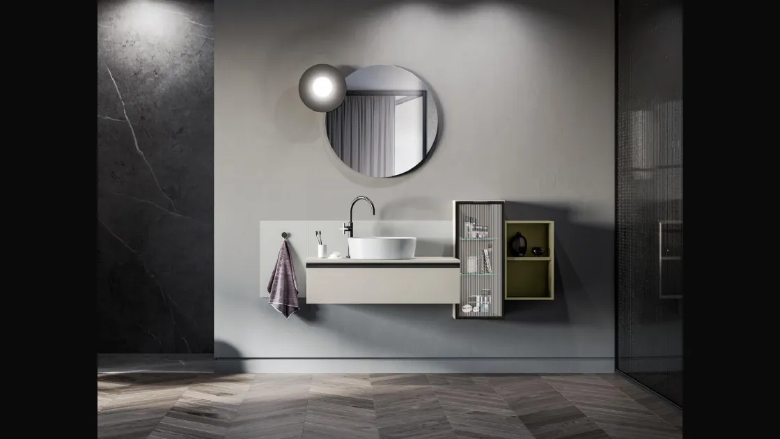 Mobile da Bagno sospeso Deep 06 in laccato effetto cemento perla di Birex