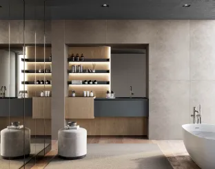 Mobile da Bagno sospeso in fenix grigio bromo e canneté rovere visone Facto 01 di Birex