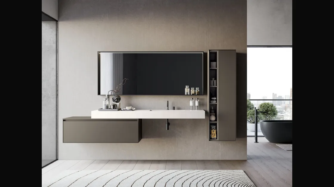 Mobile da Bagno sospeso in laccato opaco grigio Traccia 01 di Birex